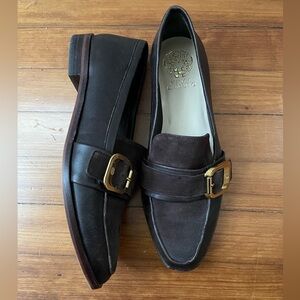 Vince Camuto Brown leather/suede loafers with gold buckle